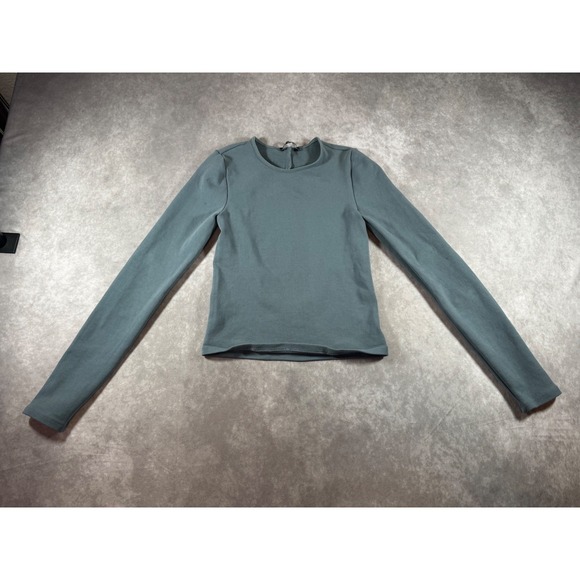 Zara Tops - Zara Womens Open Back Cutout Elbow Long Sleeve Top Blue Green XS S